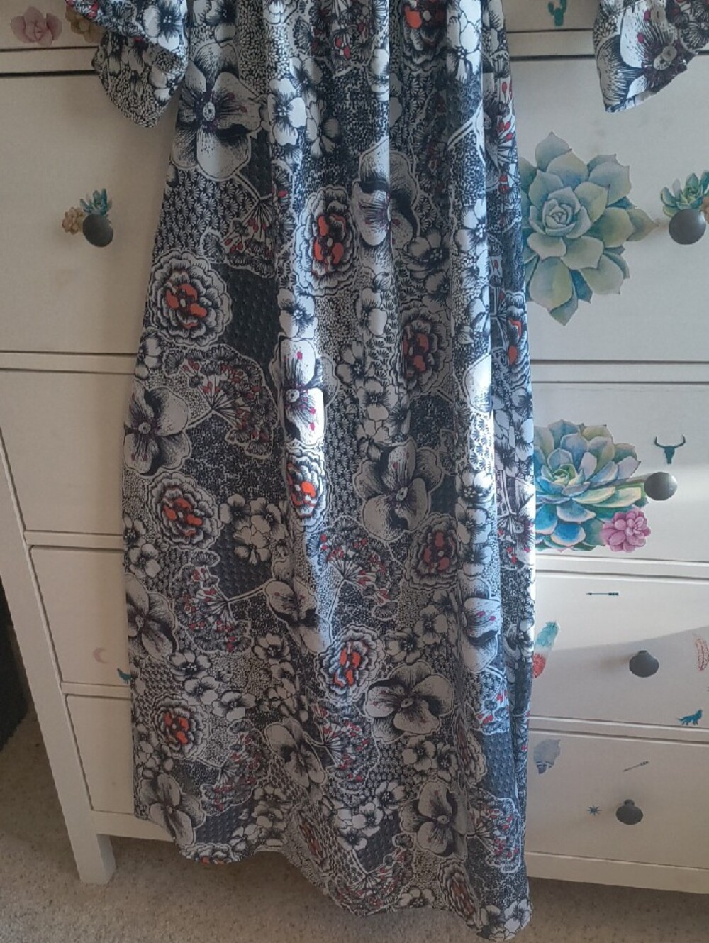 Floral Long Sleeve Maxi Dress - Blue, White & Red Accents - Picture 10 of 10
